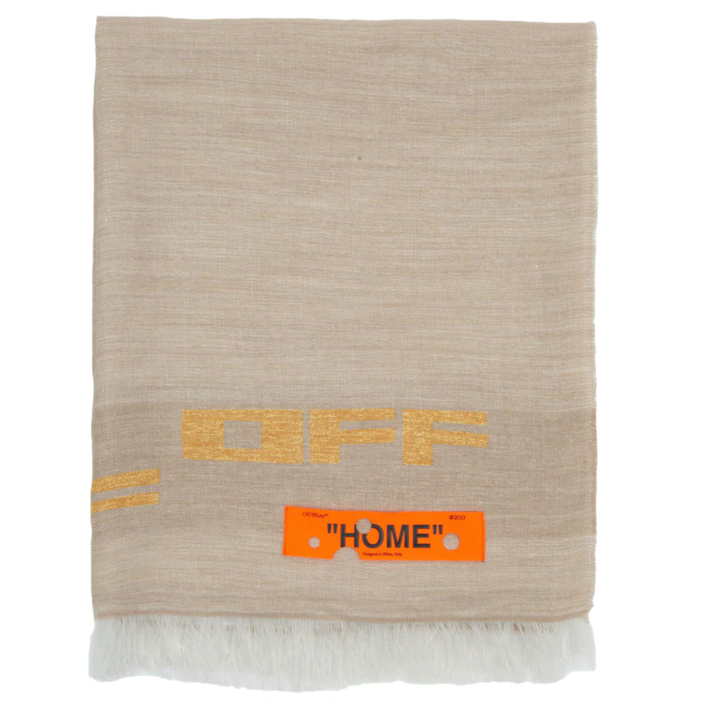 Off-White beige linen and wool blend blanket with gold logo detail