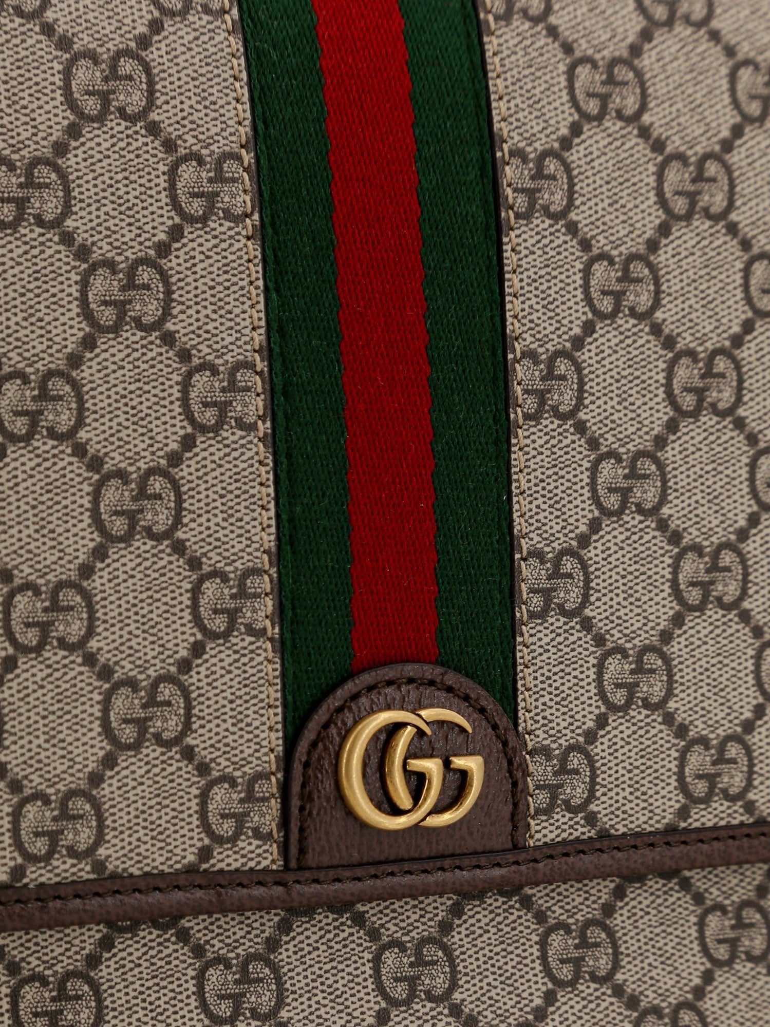 Gucci Ophidia gg supreme fabric and leather shoulder strap with iconic web band