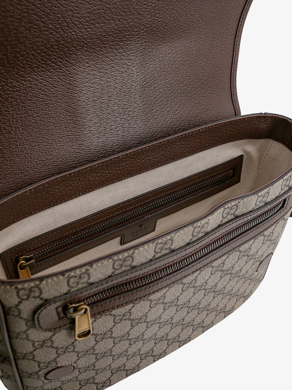 Gucci Ophidia gg supreme fabric and leather shoulder strap with iconic web band