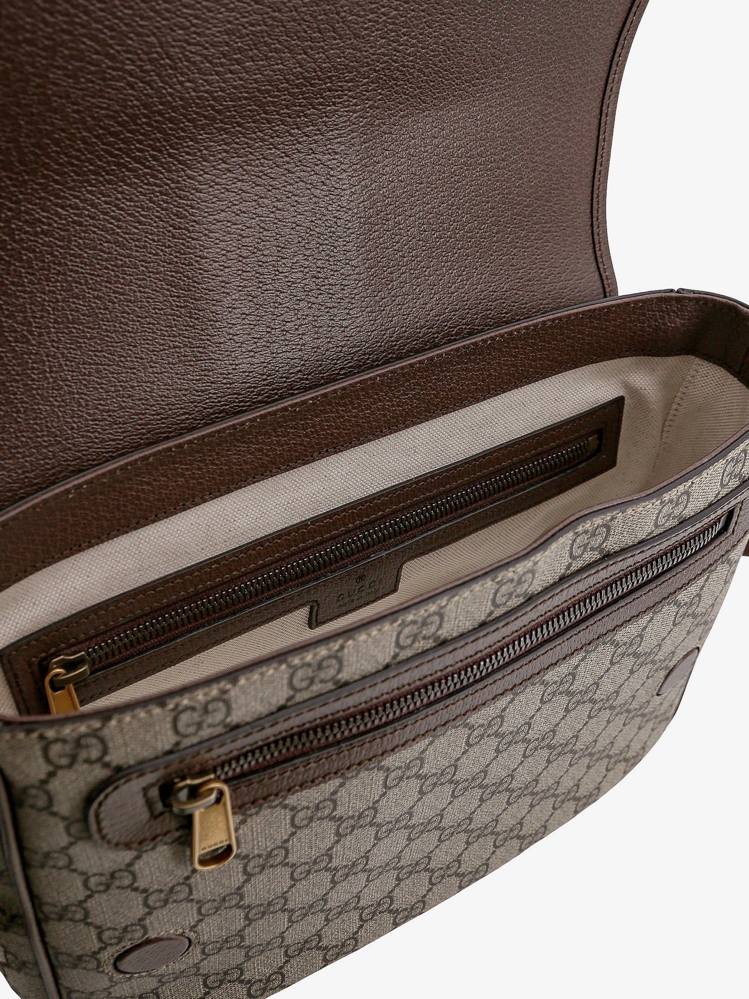 Gucci Ophidia gg supreme fabric and leather shoulder strap with iconic web band