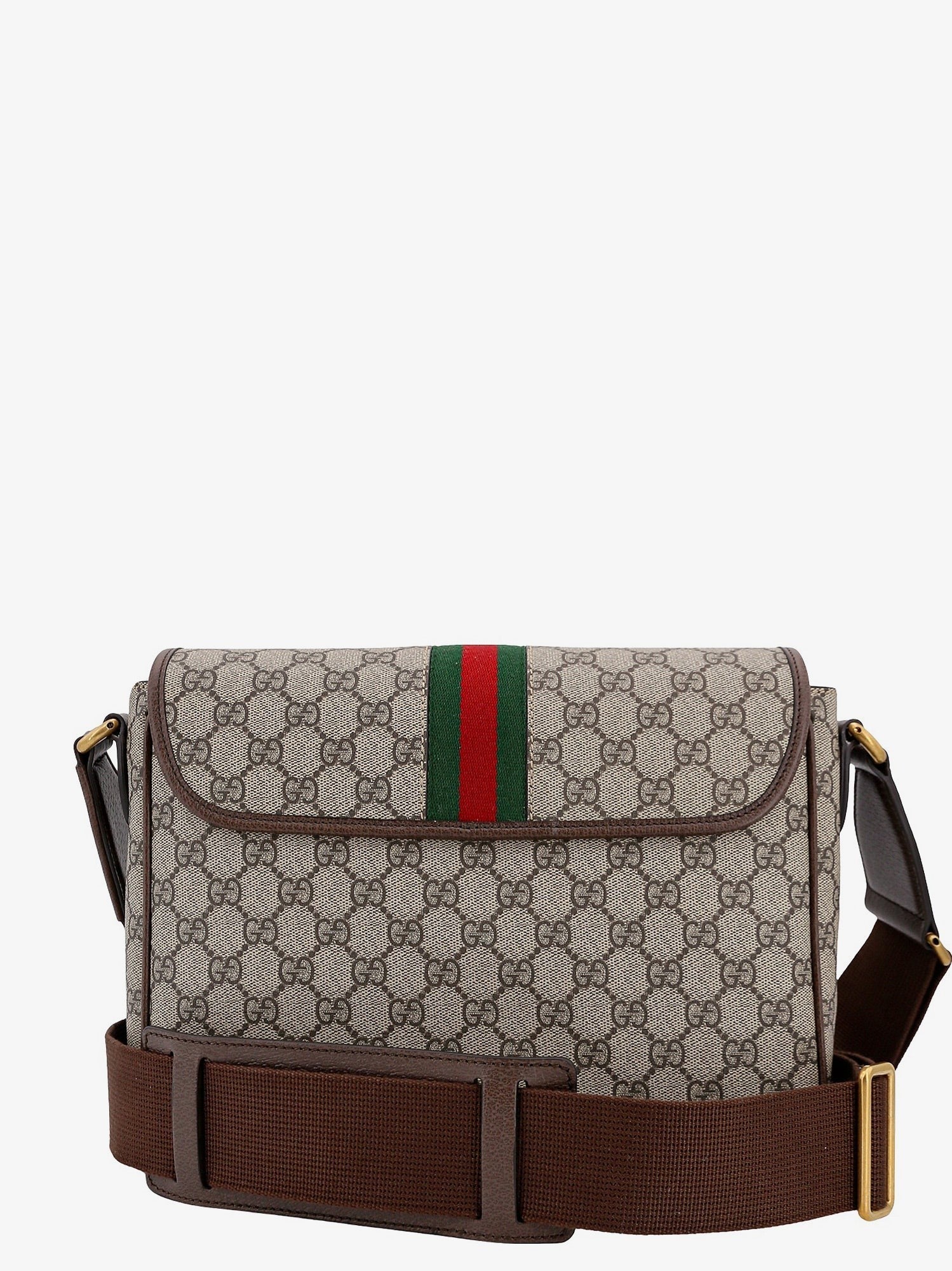 Gucci Ophidia gg supreme fabric and leather shoulder strap with iconic web band