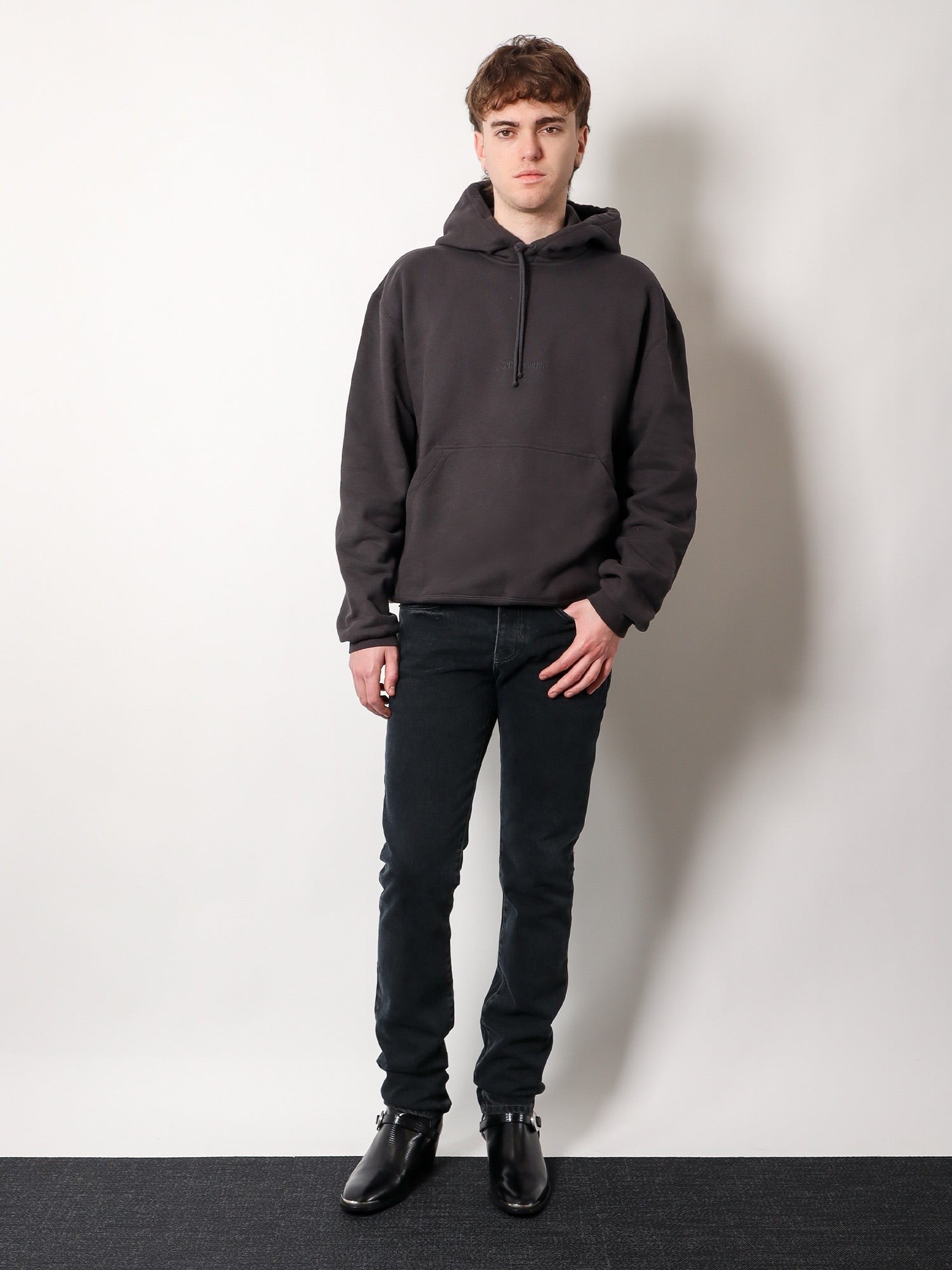 Saint Laurent Bluză de trening din bumbac organic cu broderie logo frontală