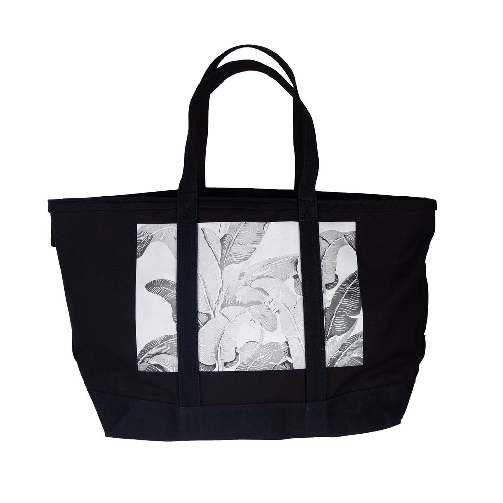 Back view of the Palm Angels black cotton tote bag showing brand design
