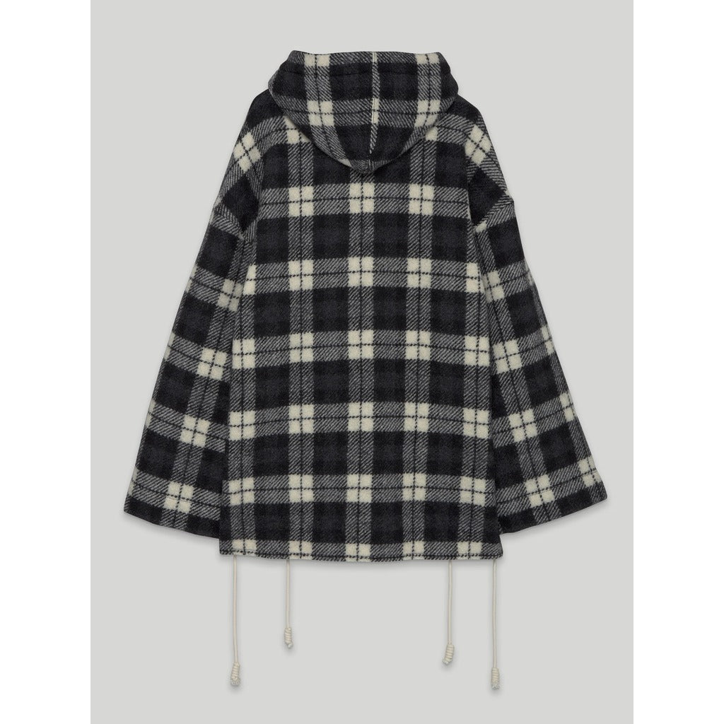 Back view of the Palm Angels beige and black check cashmere jacket
