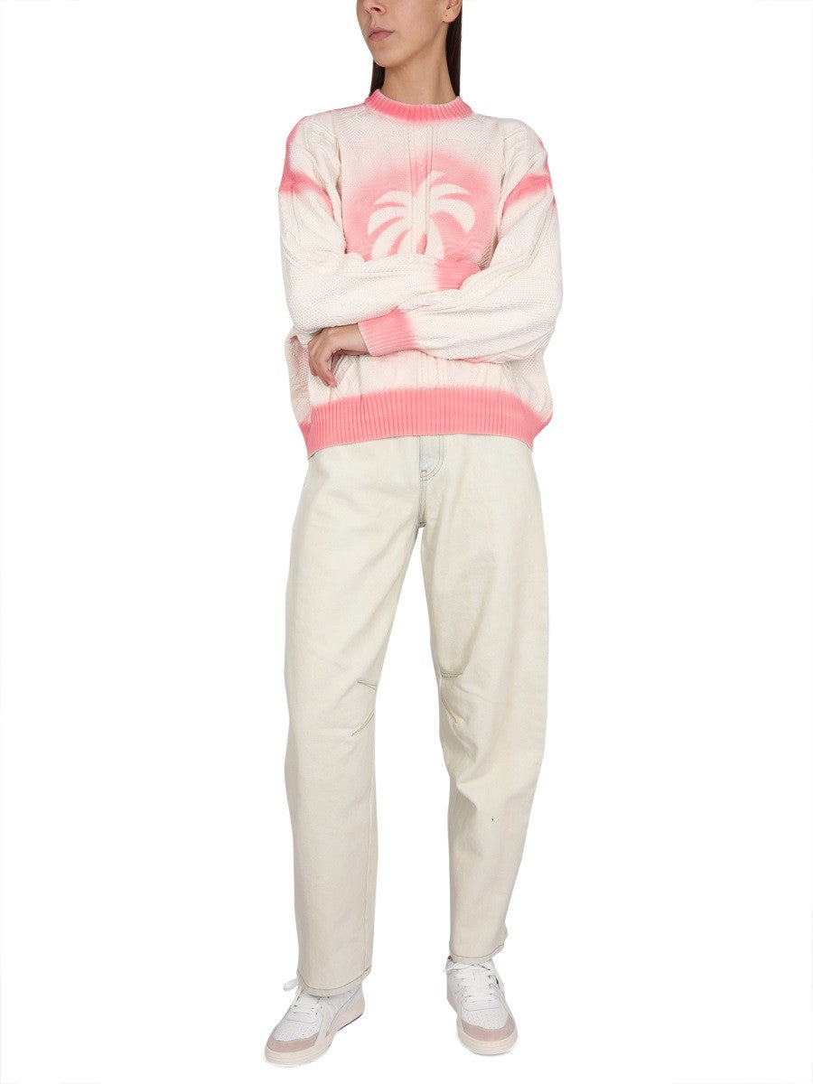 Palm Angels PATENT LEATHER EFFECT PALM SWEATER