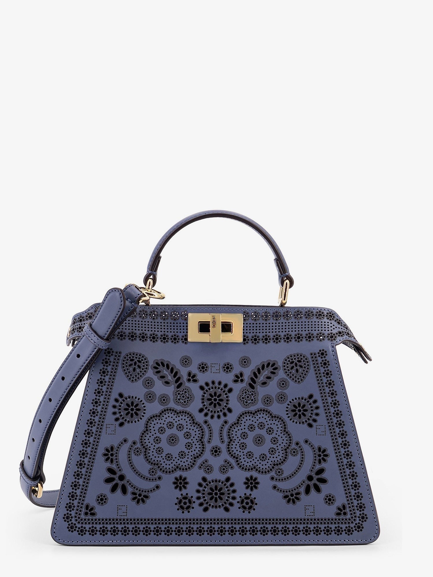 Fendi Peekaboo ISeeU Small leather shoulder bag with laser-cut Coral Bandana motif