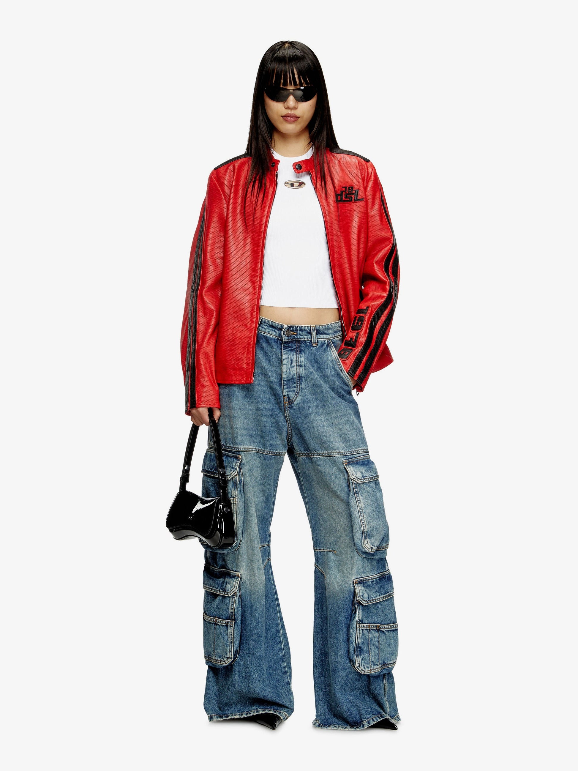 Diesel Play Clutch patent fabric shoulder bag