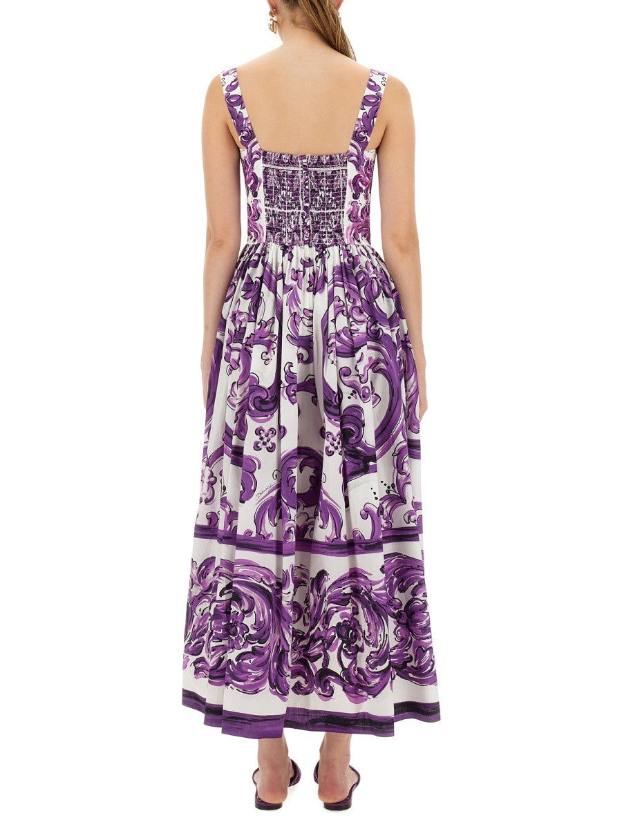 Dolce & Gabbana POPLIN LONG DRESS WITH MAJOLICA PRINT