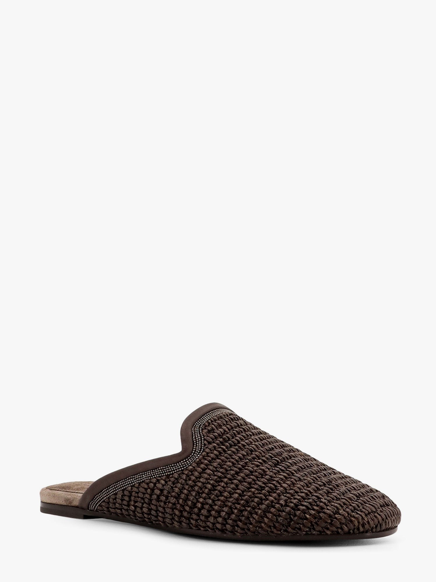 Brunello Cucinelli Sabot aus Bast und Leder mit ikonischem Monili-Detail