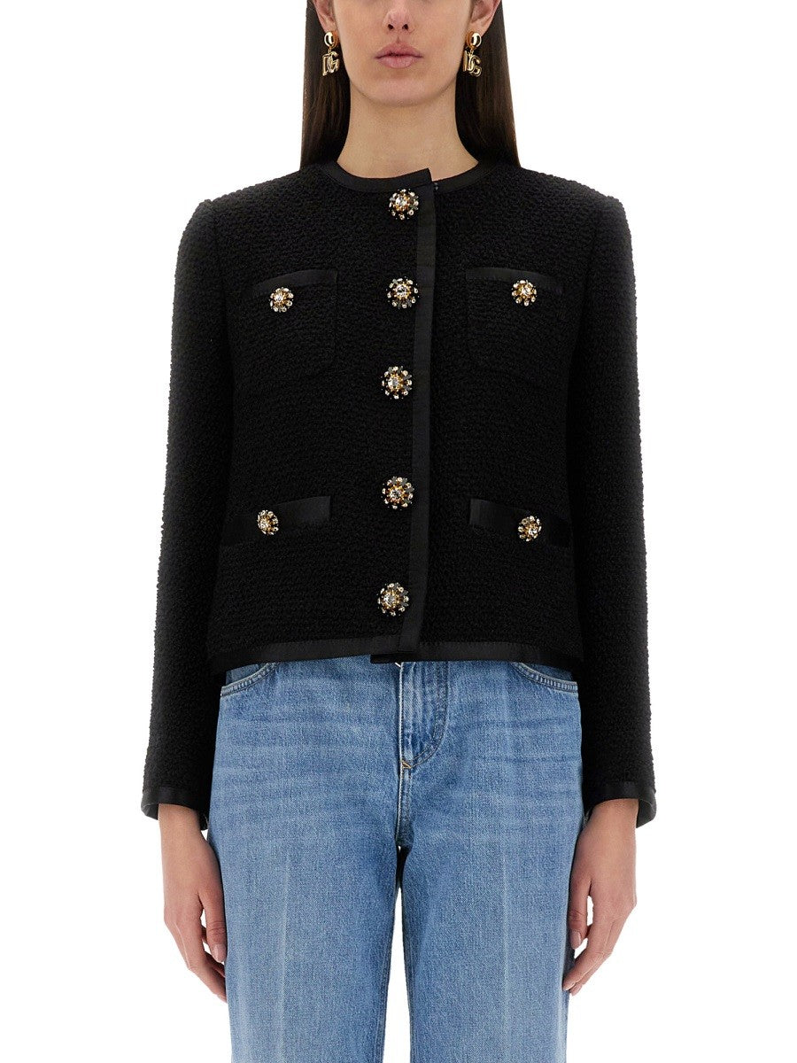 Dolce & Gabbana VESTE COURTE DROITE EN TWEED BOUCLÉ