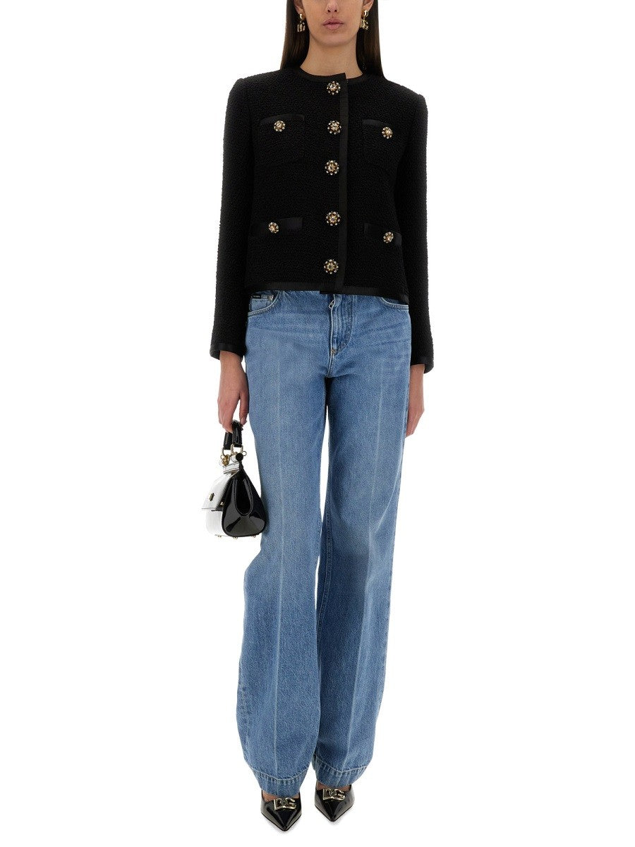 Dolce & Gabbana VESTE COURTE DROITE EN TWEED BOUCLÉ