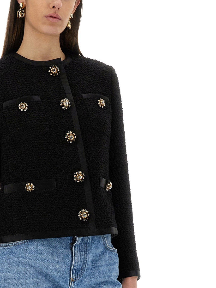 Dolce & Gabbana VESTE COURTE DROITE EN TWEED BOUCLÉ