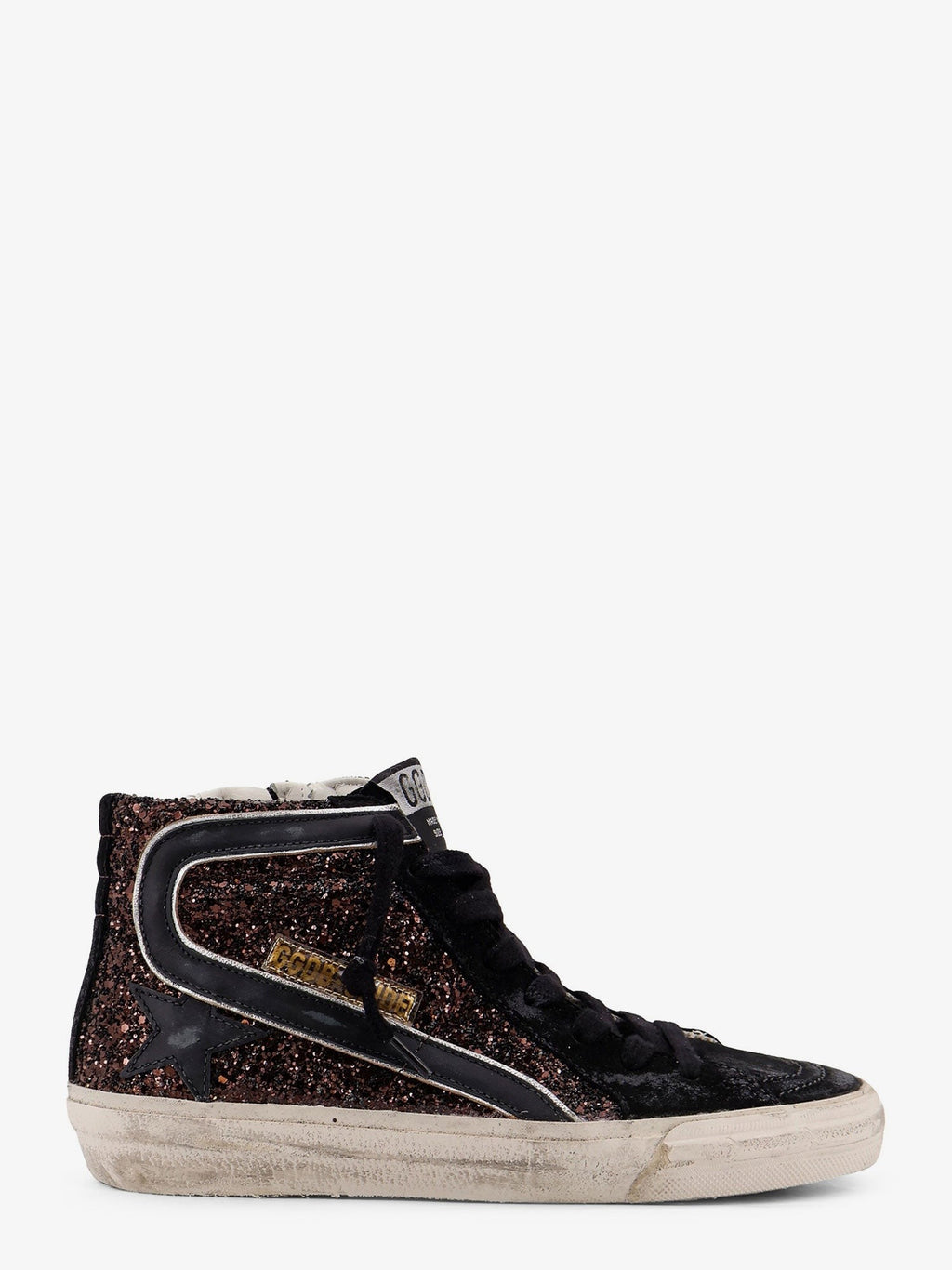 Golden Goose Deluxe Brand Slide Classic suede high-top sneakers with glitter inserts