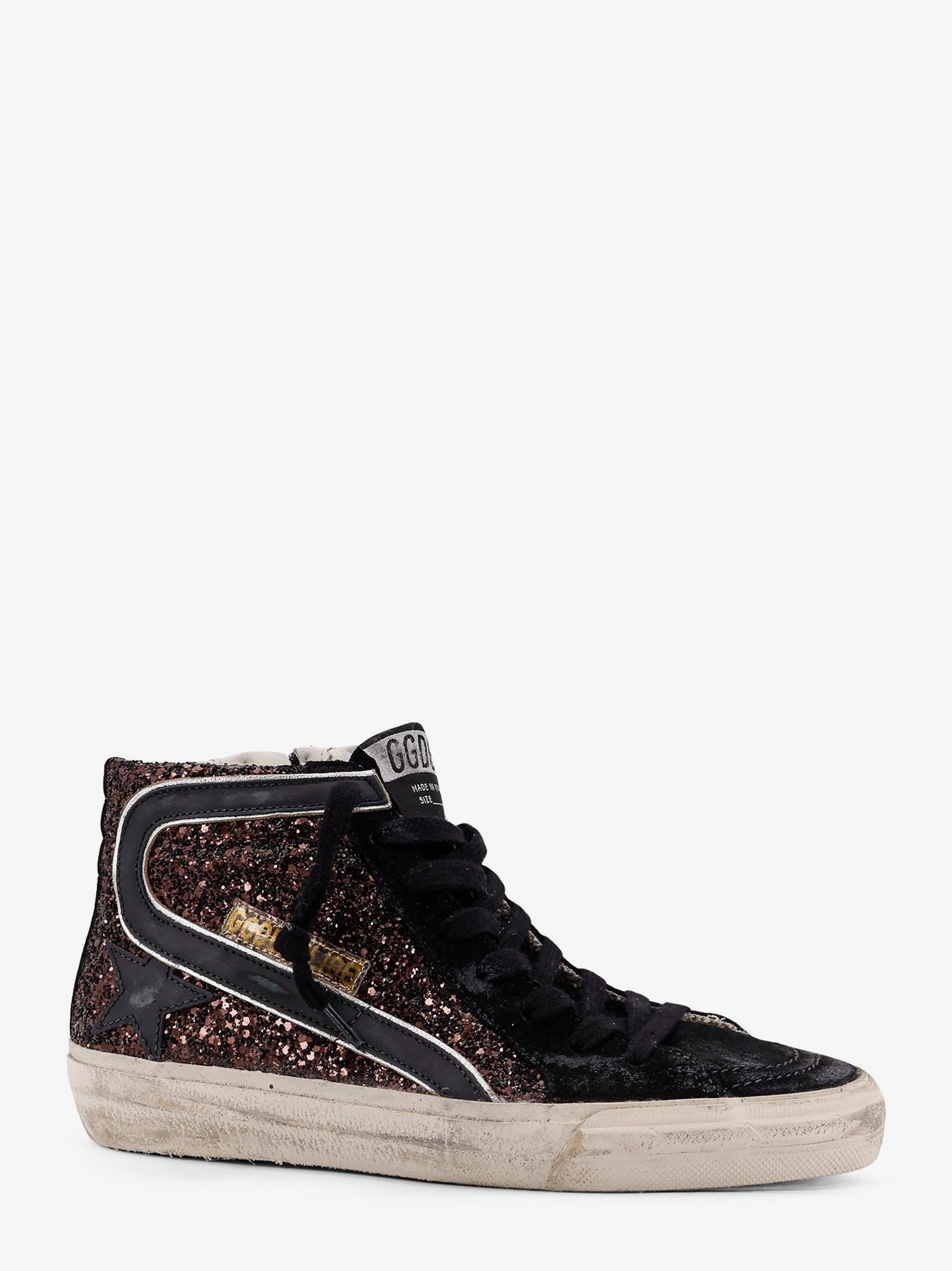 Golden Goose Deluxe Brand Slide Classic suede high-top sneakers with glitter inserts