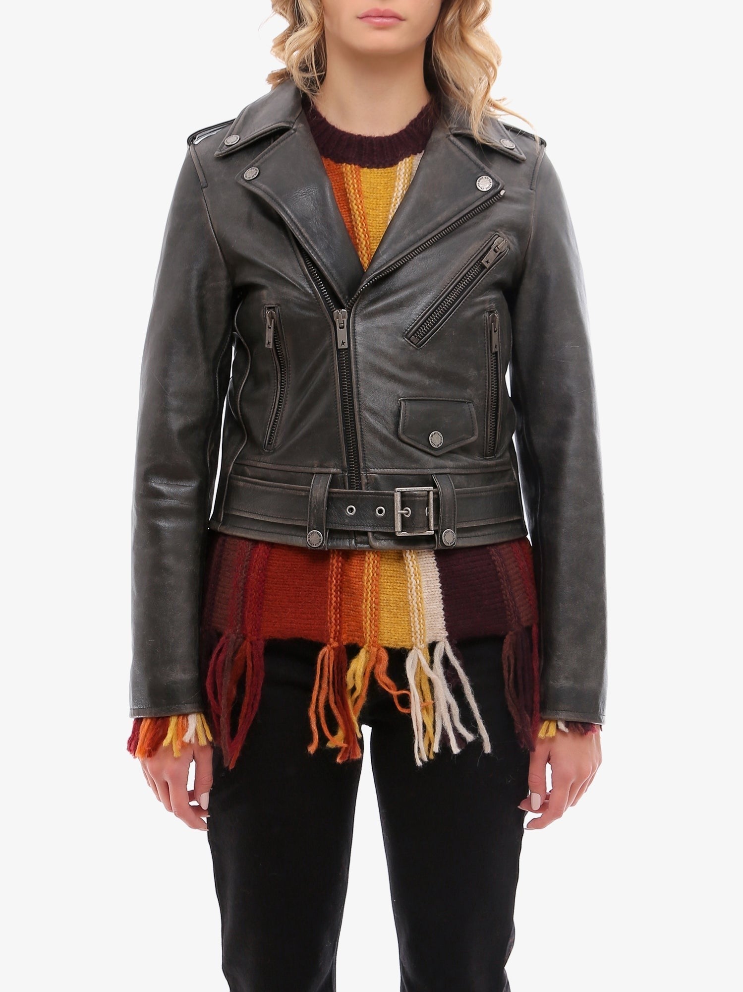 Golden Goose Deluxe Brand Slim fit Destiny lived-in effect leather biker