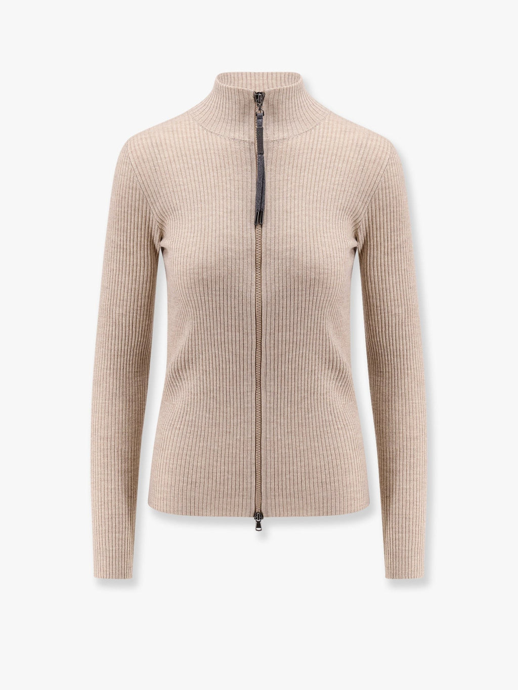 Brunello Cucinelli Glinsende ribbestrikket cardigan i kasjmir og silke med Monili-detaljer