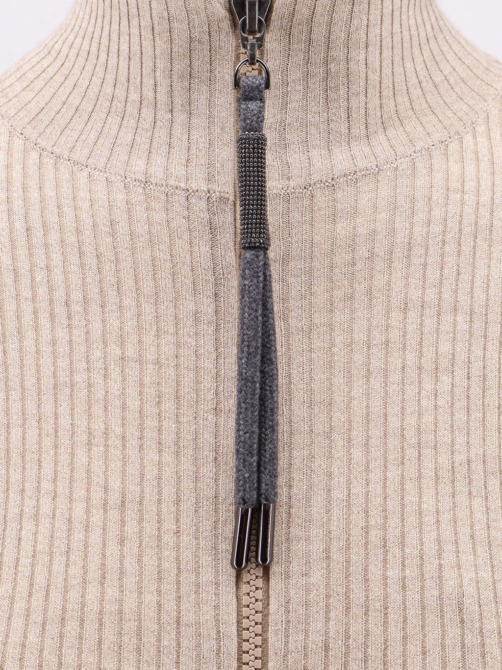 Brunello Cucinelli Glinsende ribbestrikket cardigan i kasjmir og silke med Monili-detaljer