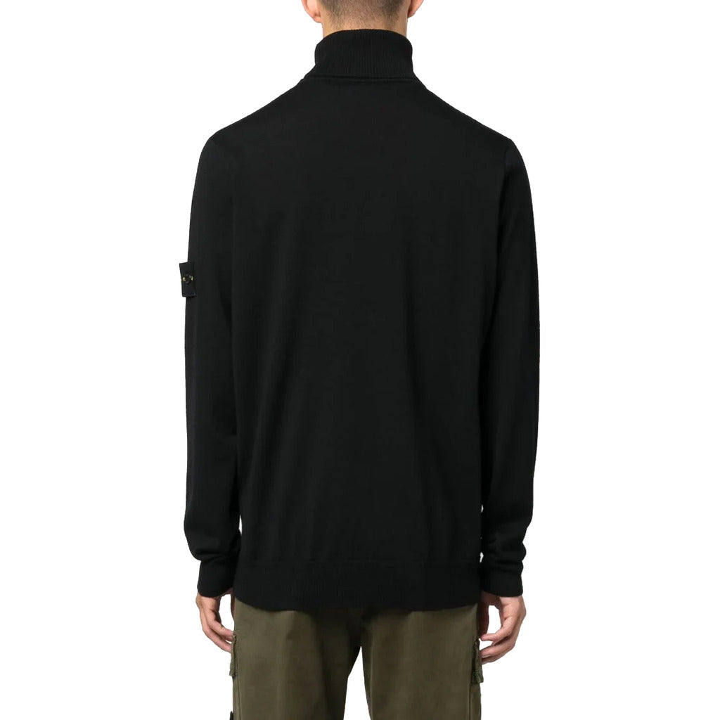 Back view of the Stone Island black virgin wool turtleneck sweater.
