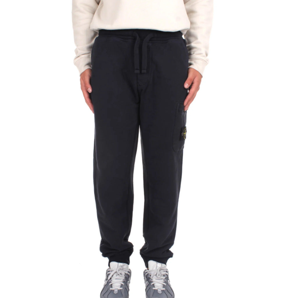 Detail of the elasticated drawstring waistband on the Stone Island cotton tracksuit trousers
