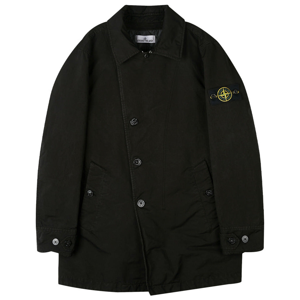 Stone Island black David-TC padded field coat, front view
