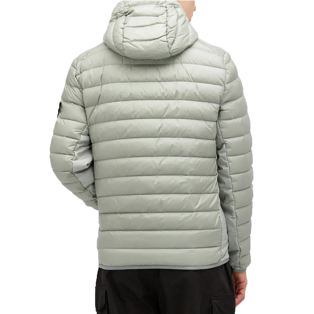Back view of the Stone Island grey nylon down puffer jacket.