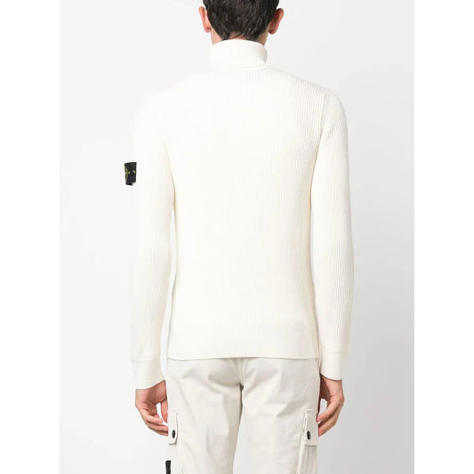 Back view of the Stone Island ivory white virgin wool roll neck sweater.

