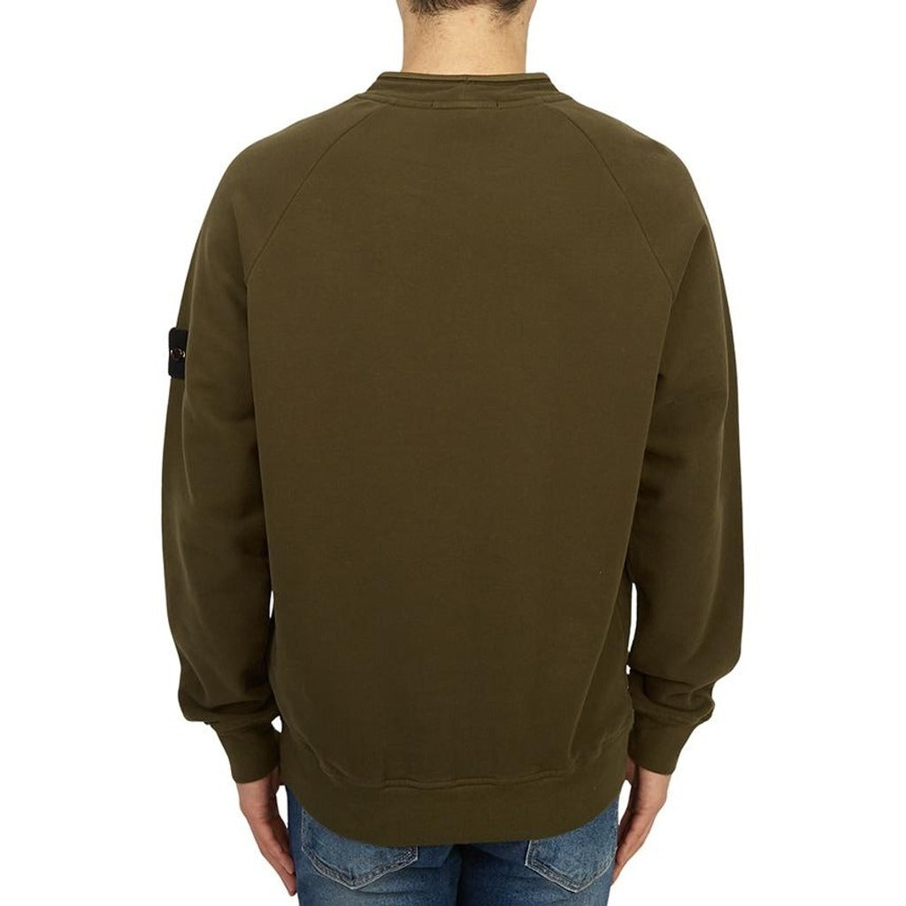 Back view of the Stone Island olive green cotton blend crewneck jumper.

