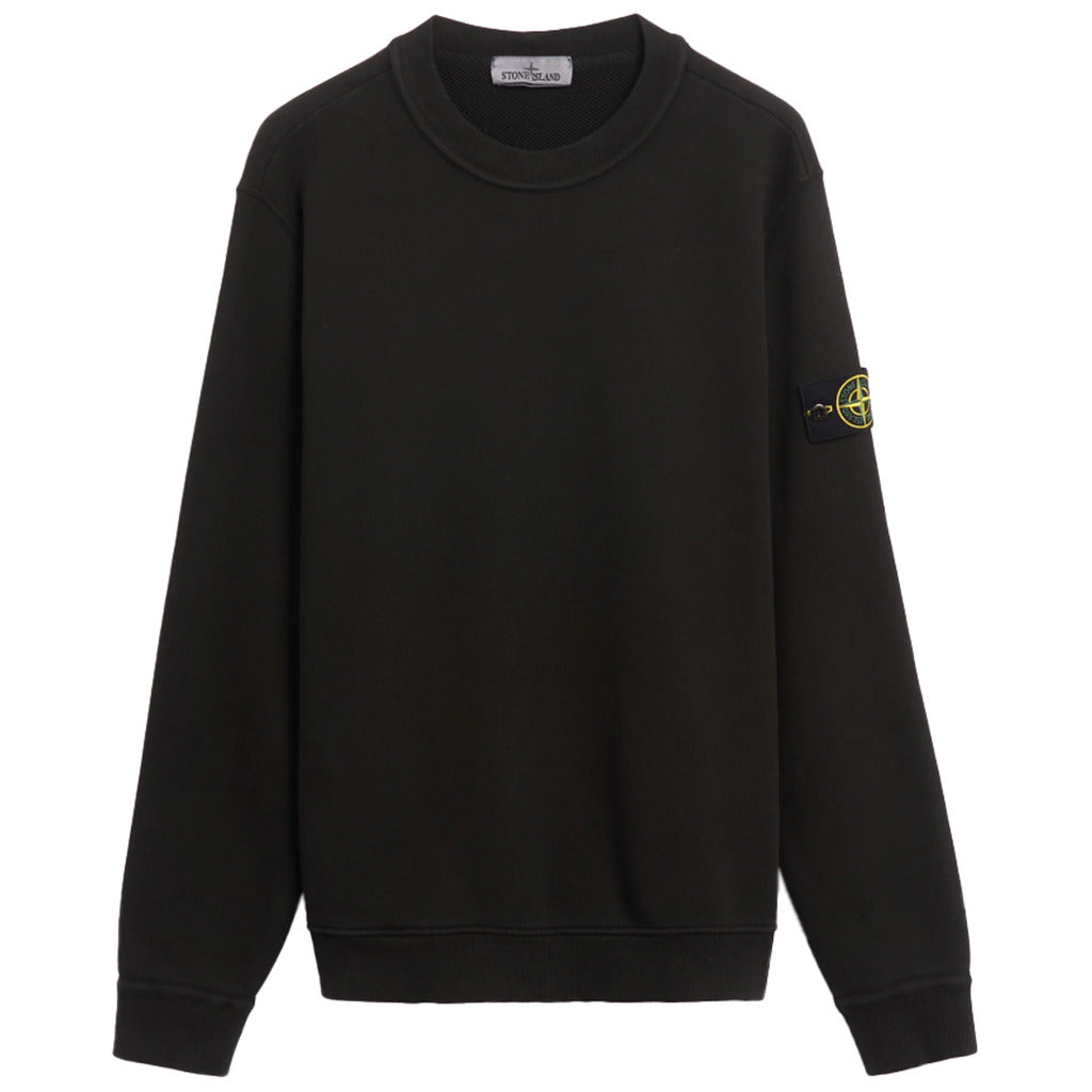 Stone Island organic cotton fleece crewneck sweatshirt, garment dyed, front view.
