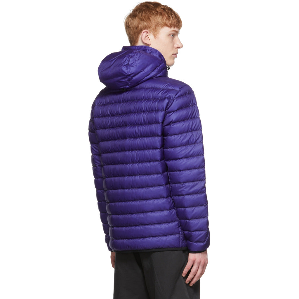 Back view of the Stone Island purple/blue nylon hooded down puffer jacket.
