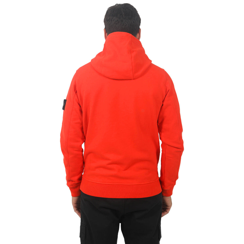 Back view of the Stone Island red organic cotton fleece hoodie