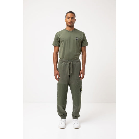 Back view of Stone Island green regular fit cotton tracksuit trousers