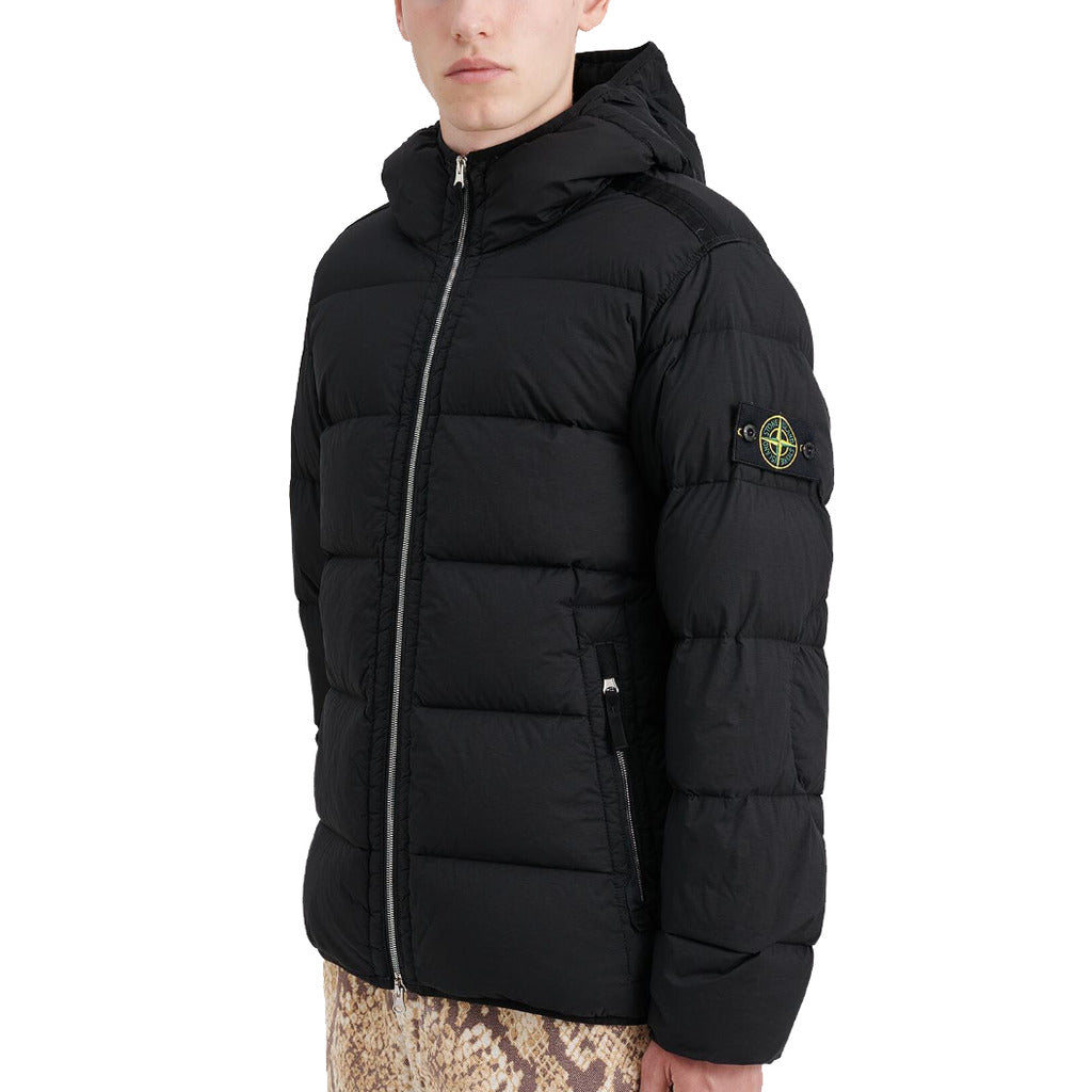 Detail of the hood with stretch nylon webbing edge on the Stone Island seamless jacket.
