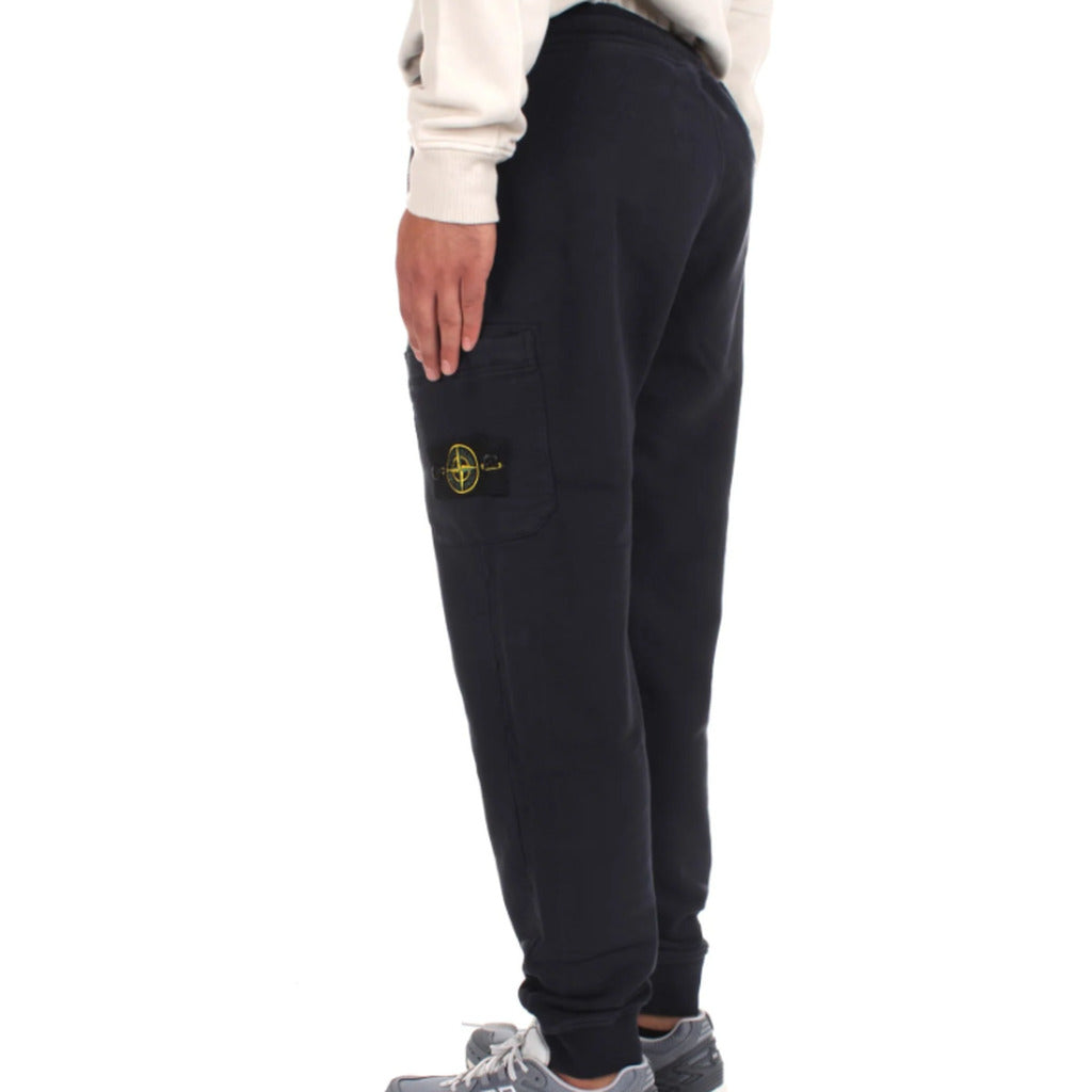 Back view of Stone Island slim fit fleece sweatpants showing back pocket.

