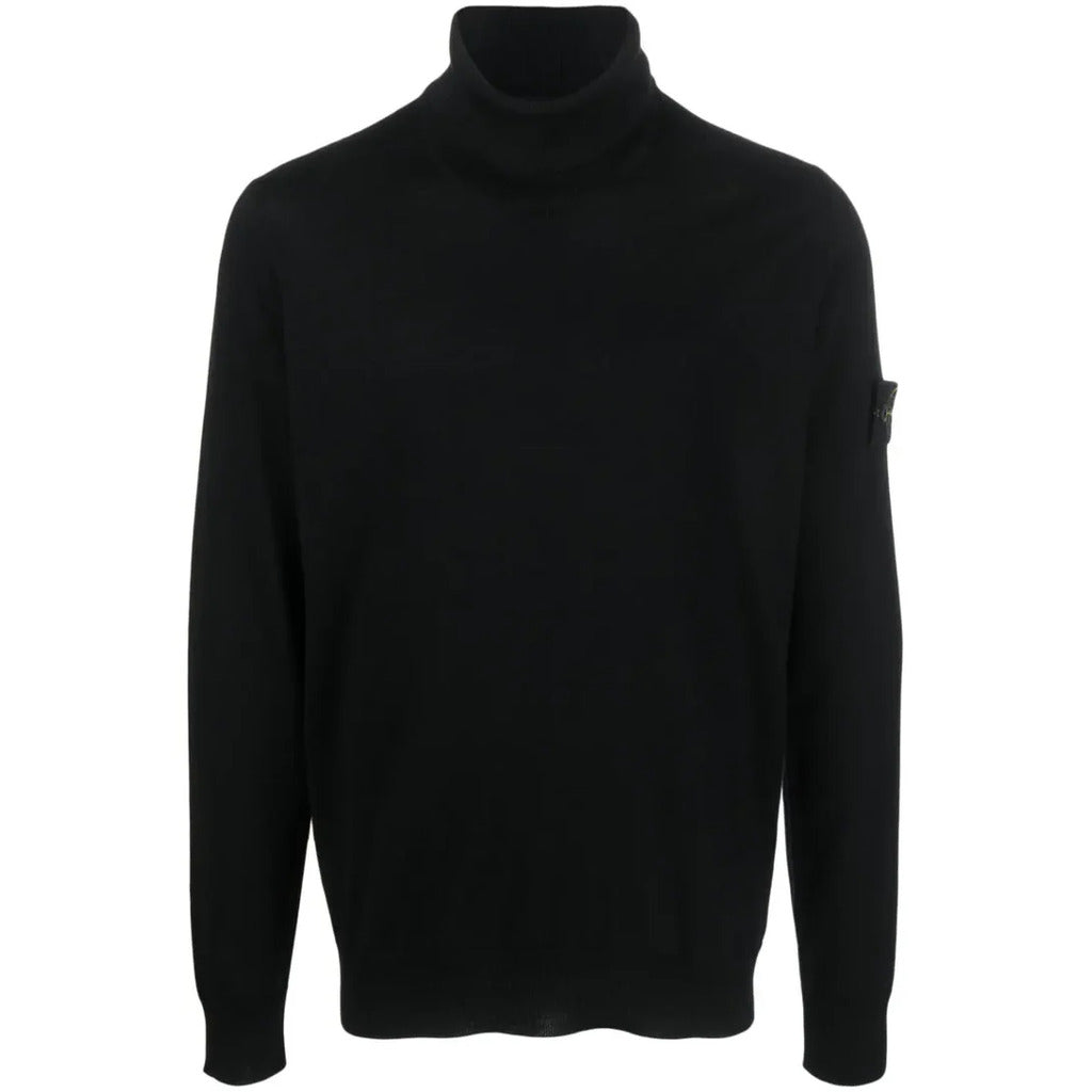 Stone Island black virgin wool turtleneck jumper, front view