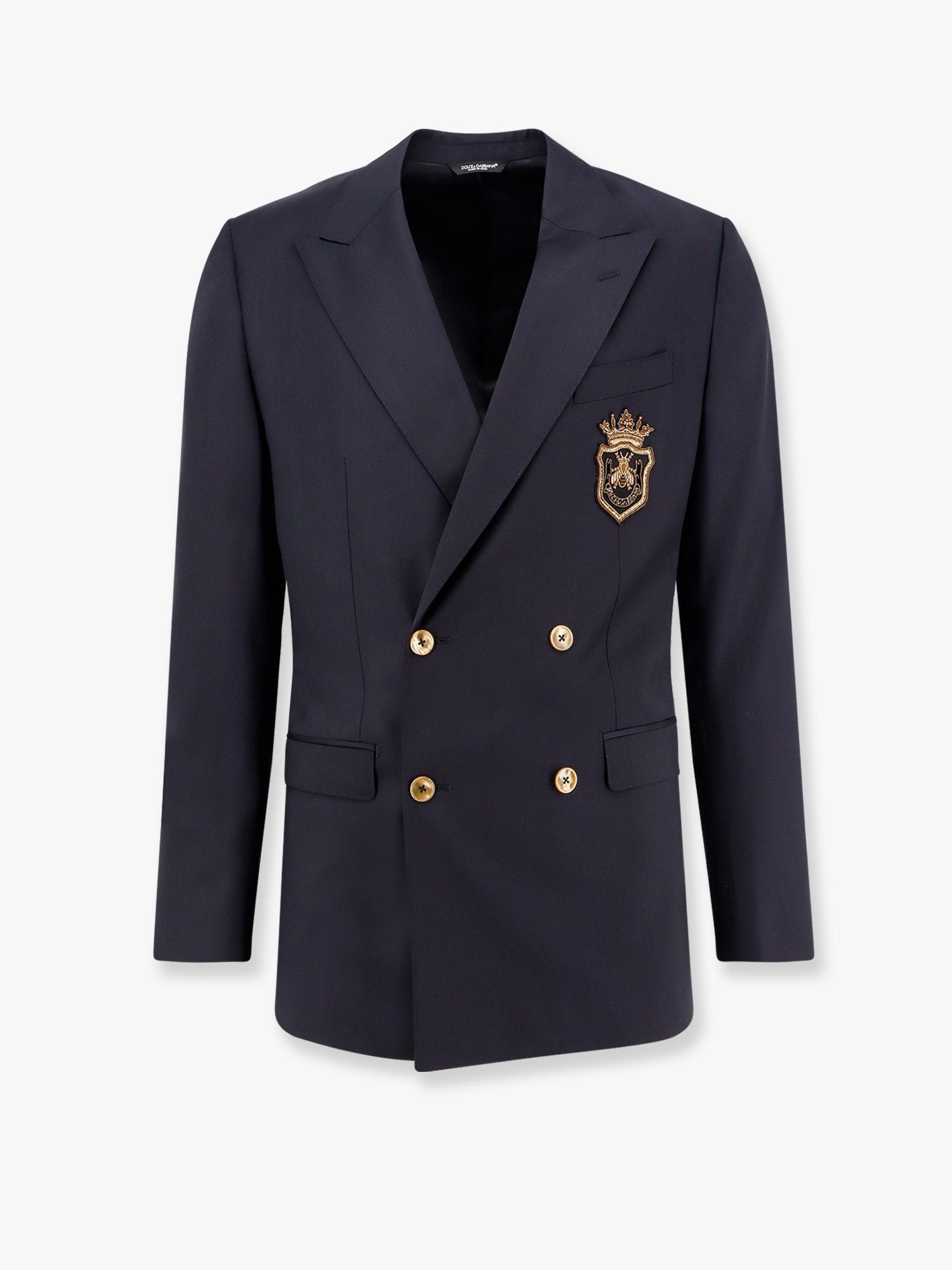 Dolce & Gabbana Stretch virgin wool blazer with frontal logo patch