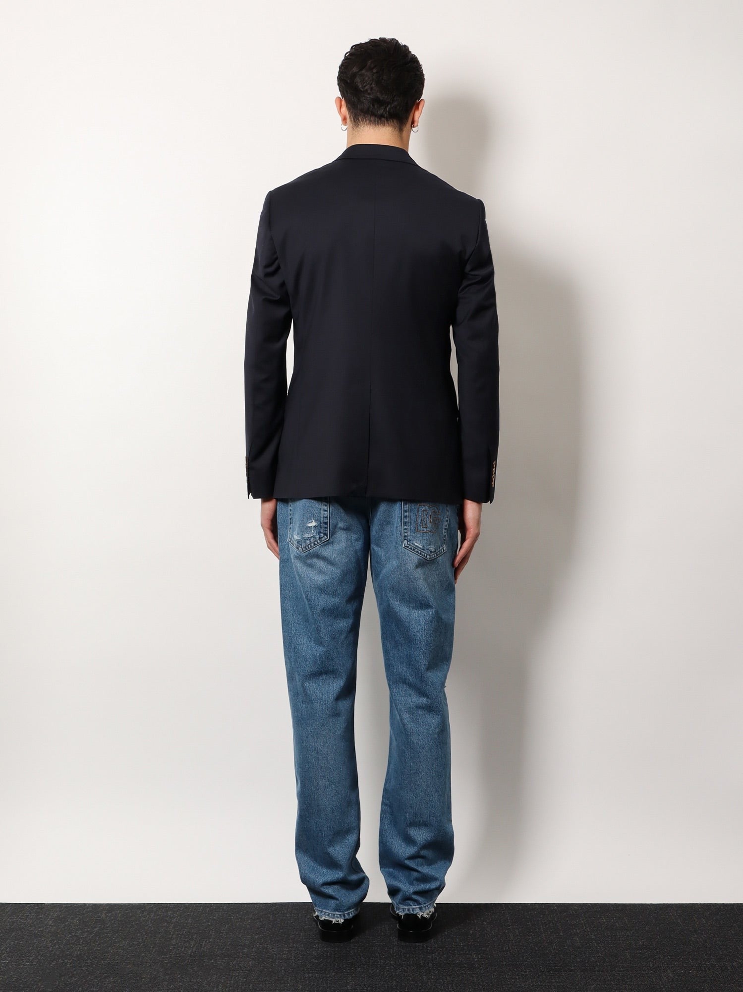 Dolce & Gabbana Stretch virgin wool blazer with frontal logo patch