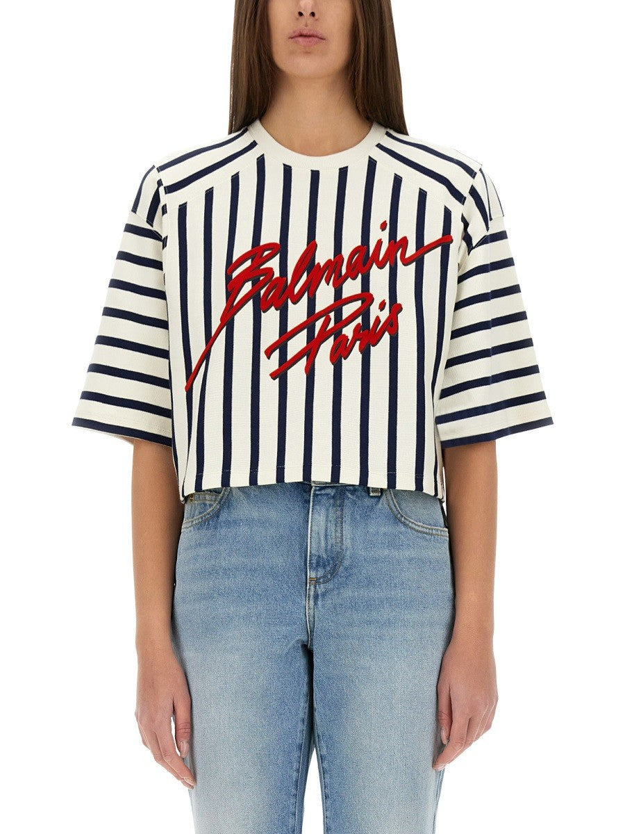 Balmain GESTREIFTES BASEBALL-T-SHIRT