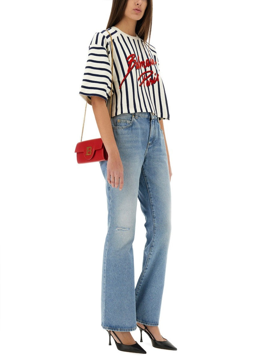 Balmain GESTREIFTES BASEBALL-T-SHIRT