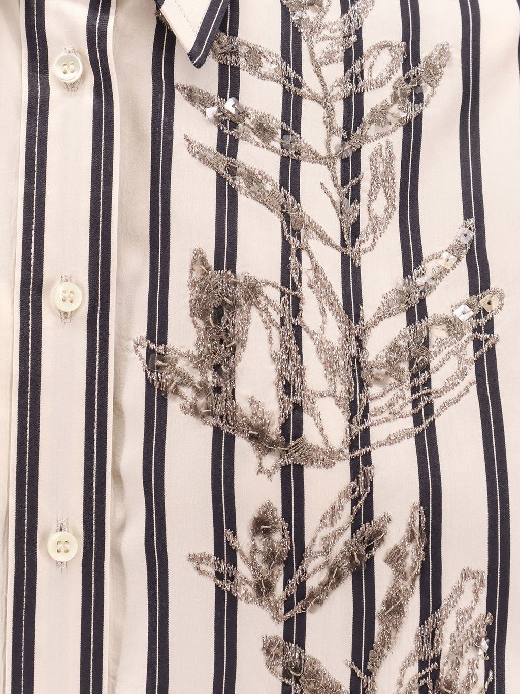 Brunello Cucinelli Gestreiftes Hemd aus Baumwolle und Seide mit Stickerei