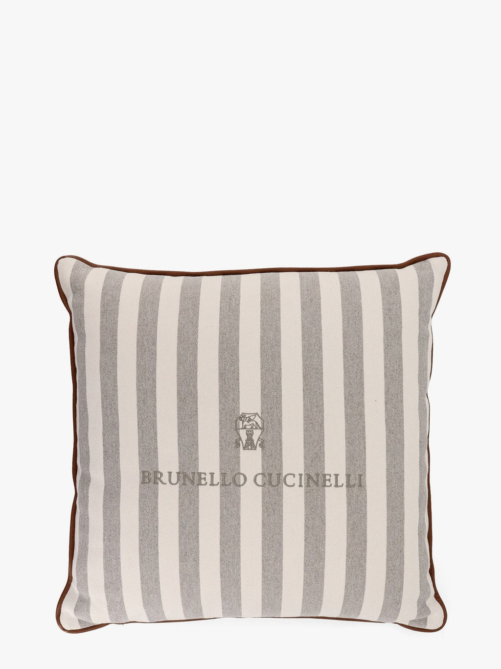 Brunello Cucinelli Gestreiftes Baumwollmisch-Kissen mit Logo