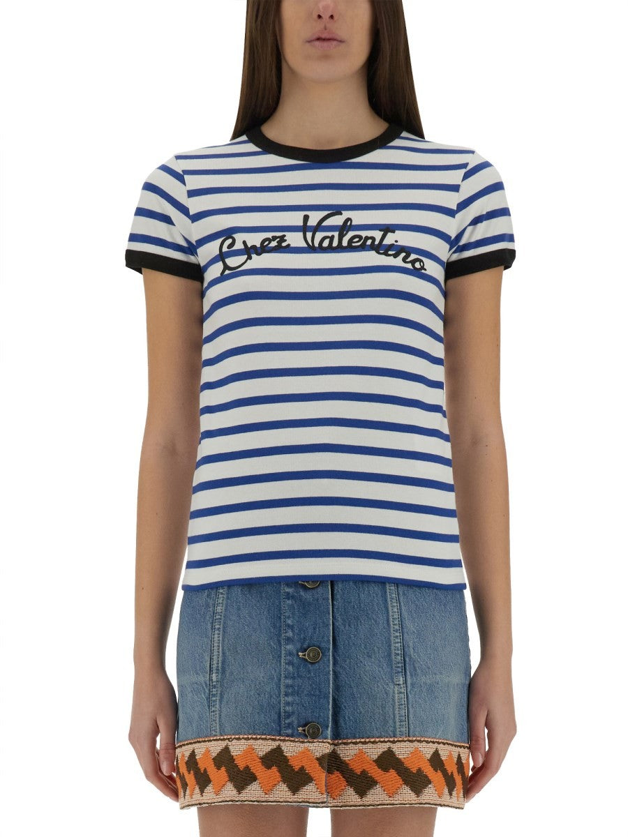 Valentino T-SHIRT Z BAWEŁNIANEGO DŻERSEJU W PASKI