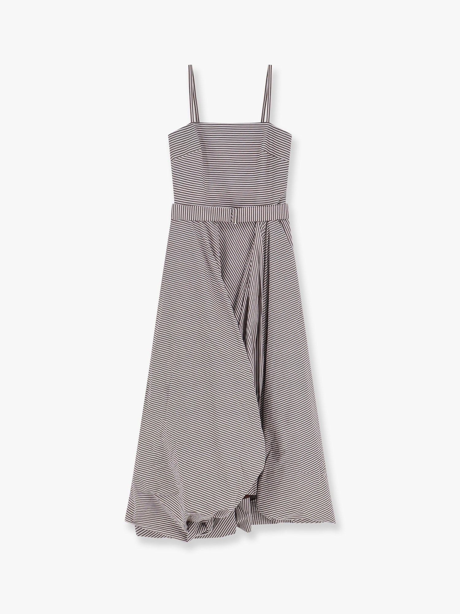 Brunello Cucinelli Vestido largo de algodón a rayas con panel ancho
