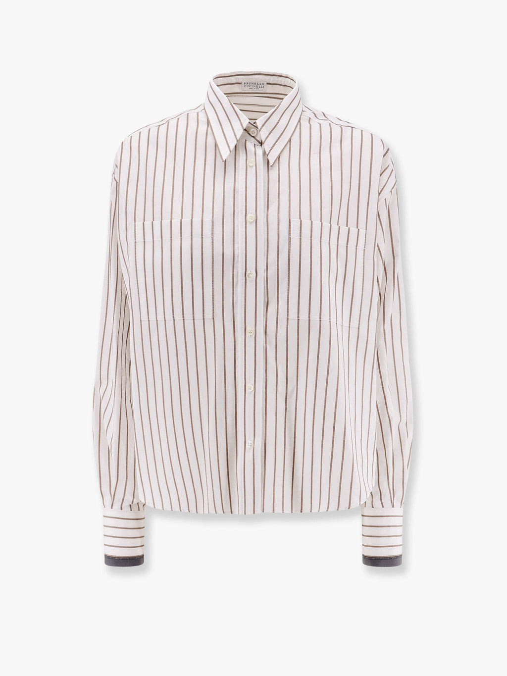 Brunello Cucinelli Stripet bomullsskjorte med Monili-detalj
