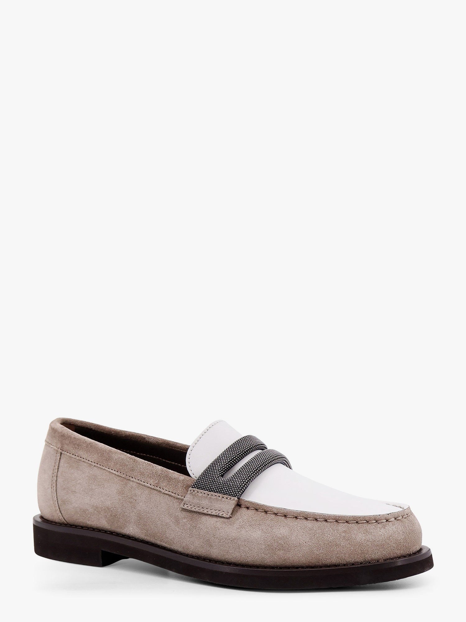 Brunello Cucinelli Suede and leather loafer with monili detail