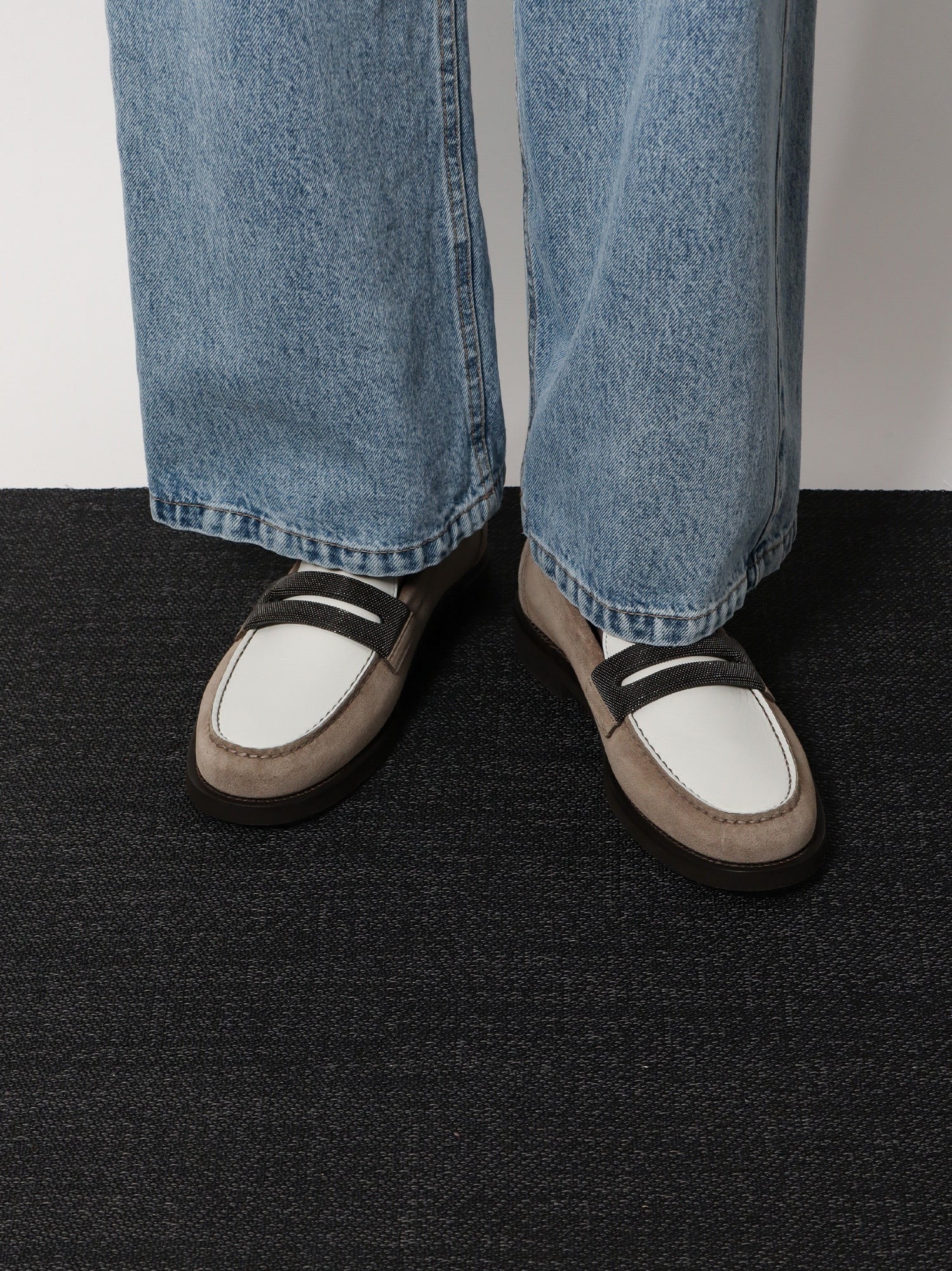 Brunello Cucinelli Suede and leather loafer with monili detail