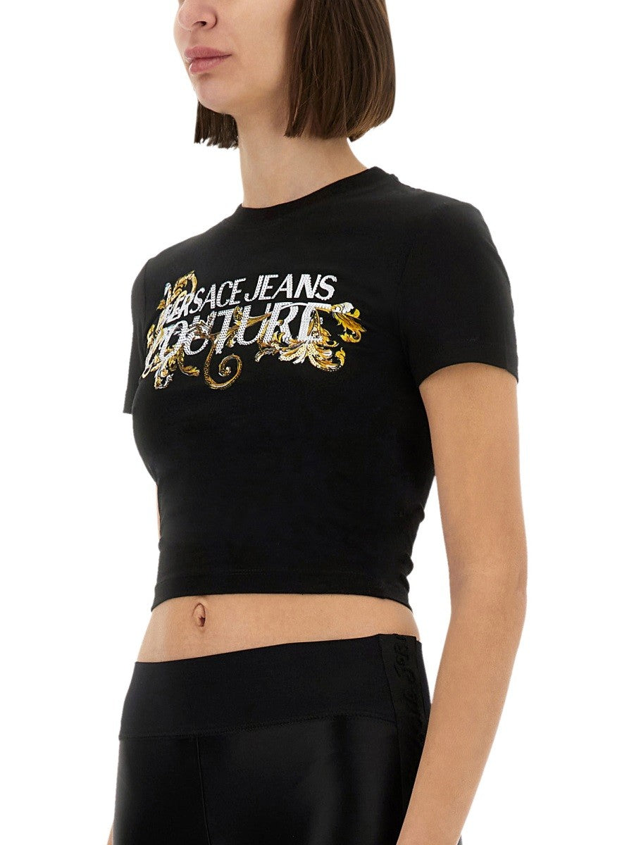 Versace Jeans Couture T-SHIRT MIT KRISTALLEN "OUTLINE BAROQUE"