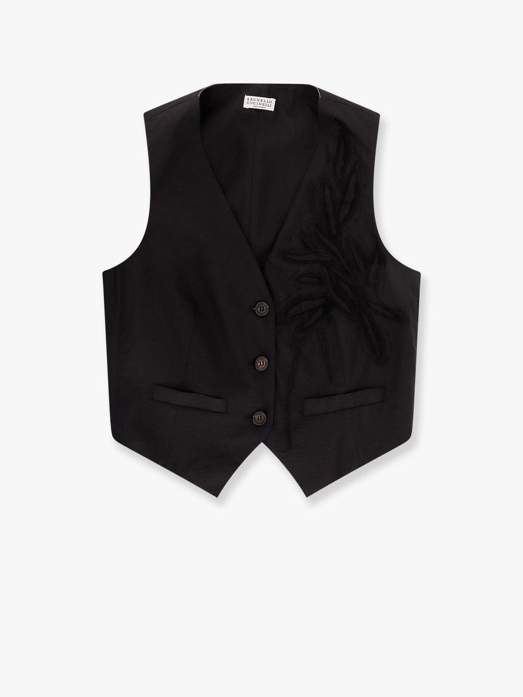 Brunello Cucinelli Techno cotton poplin vest with herbarium appliqué and monili
