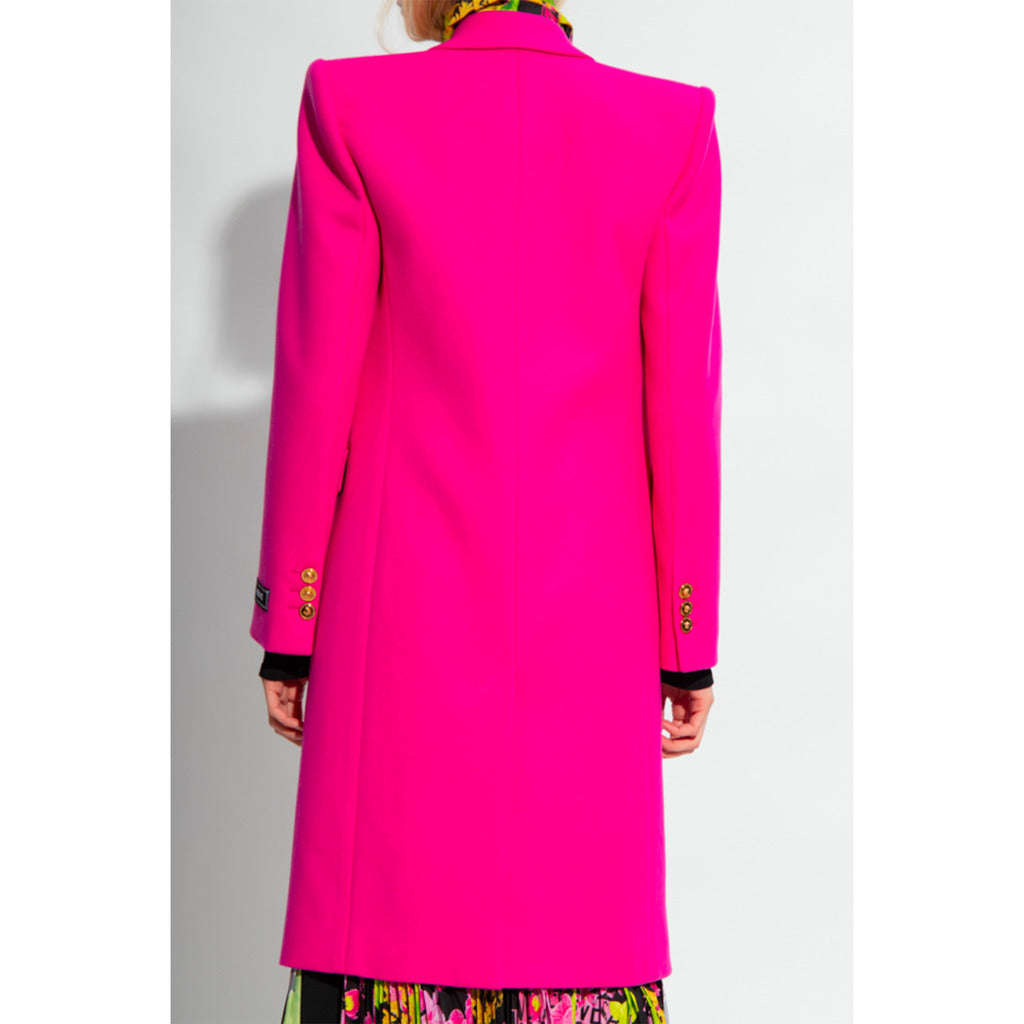 Back view of the Versace fuchsia pink long coat