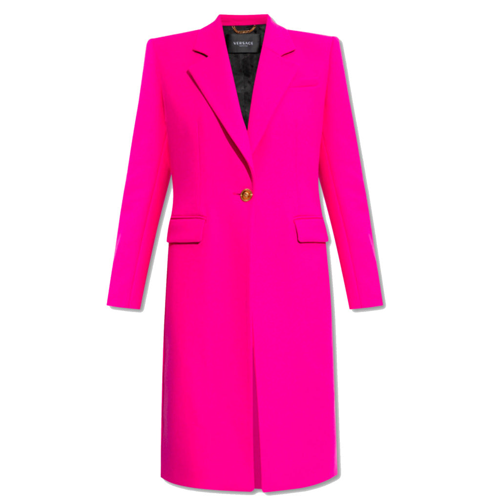 Versace fuchsia pink viscose long coat, general view