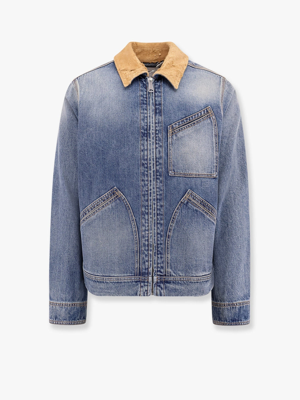 Alexander Mcqueen Gewassen blauw denim jack met suède kraag
